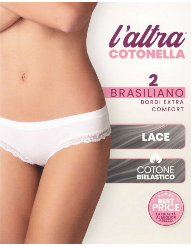 2 brasiliane donna con pizzo Cotonella GD289 2 brasiliane donna con pizzo Cotonella GD289