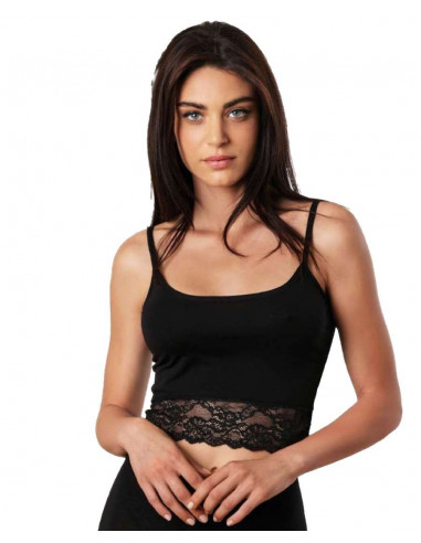 Top donna in cotone elasticizzato con pizzo Cotonella GD192