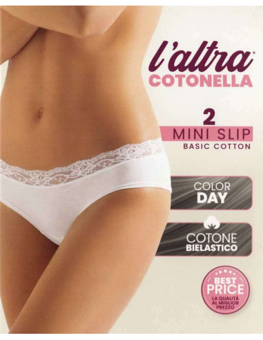 Gruppo 2 slip donna vita bassa in cotone elasticizzato Cotonella GD253