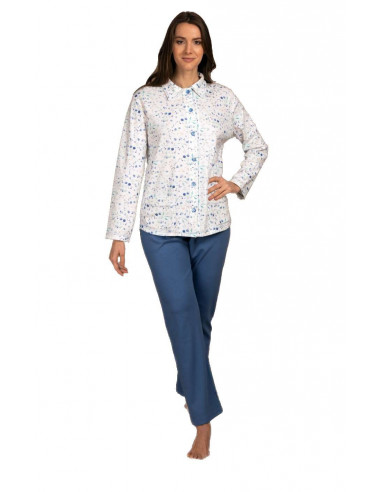 Women's warm cotton jersey opened pajamas Silvia 41644