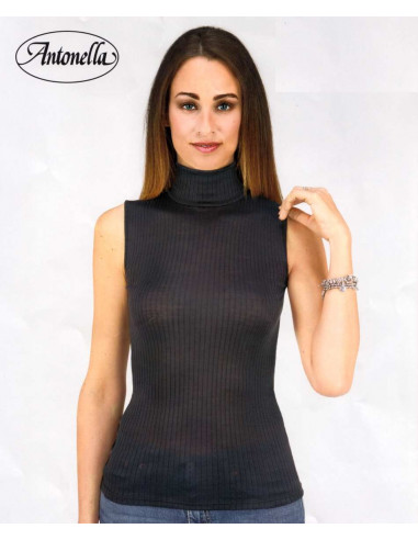 Women's sleeveless turtleneck sweater in micro wool Antonella 64154