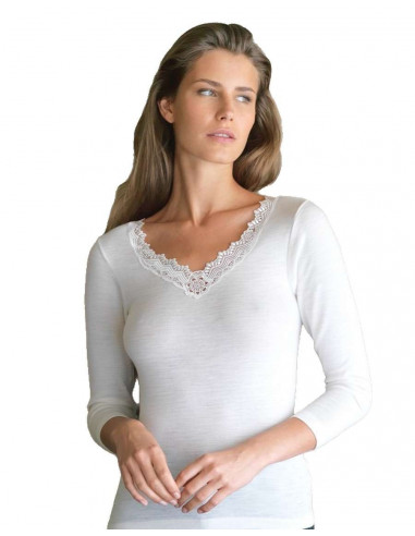 Maglia intima donna a manica lunga misto lana con pizzo Gicipi 123 M/L