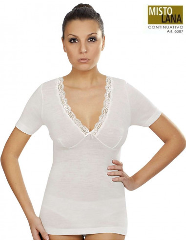 Women's mixed wool t-shirt with breast form Vayolet 6387