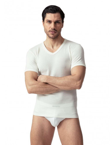 Men's V neck wool-cotton on the skin t-shirt Oltremare 840