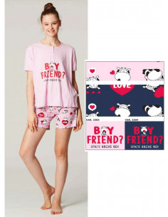 Women's short cotton jersey pajamas Crazy Farm 15691