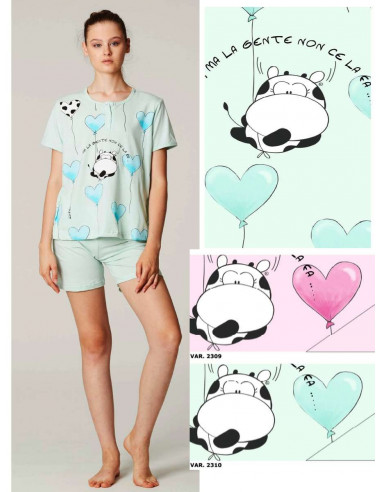 Women's short cotton jersey pajamas Crazy Farm 15700