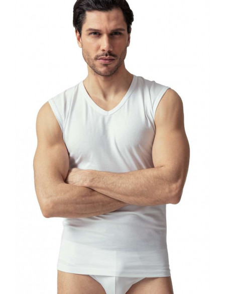 v necked sleeveless elastic cotton t-shirt  Oltremare 637 v necked sleeveless elastic cotton t-shirt  Oltremare 637