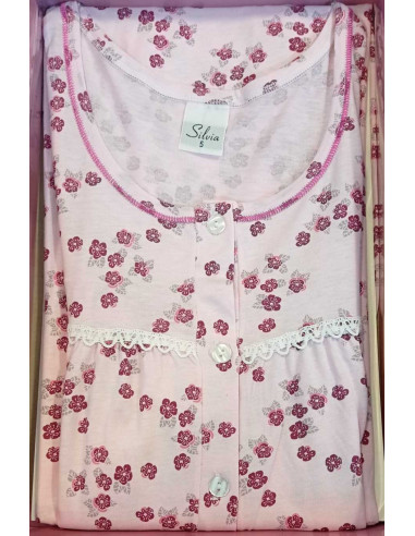 Camicia da notte donna spalla larga in jersey di cotone Silvia 1020