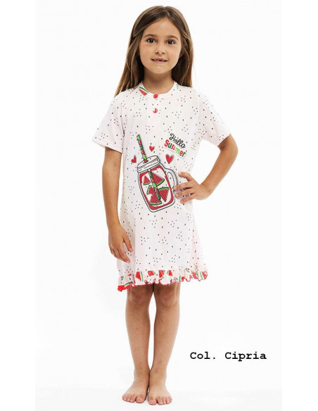 Girl's  half sleeves cotton jersey nightdress Gary P25052-P35052 Girl's  half sleeves cotton jersey nightdress Gary P25052-P35052