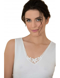 Canottiera donna lana e cotone con pizzo Antonella 620666 2