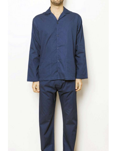 Men's open cotton TISSUE pajamas Olimpia 502 Pois Blue