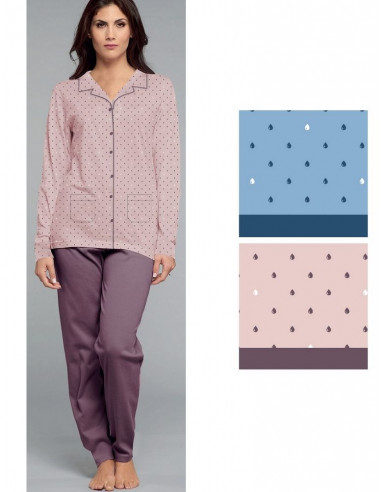 Women's warm cotton jersey OPENED pajamas Karelpiu' KF3037