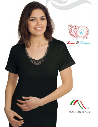 Woman wool and cotton with lace t-shirt Leable art. 95 Woman wool and cotton with lace t-shirt Leable art. 95