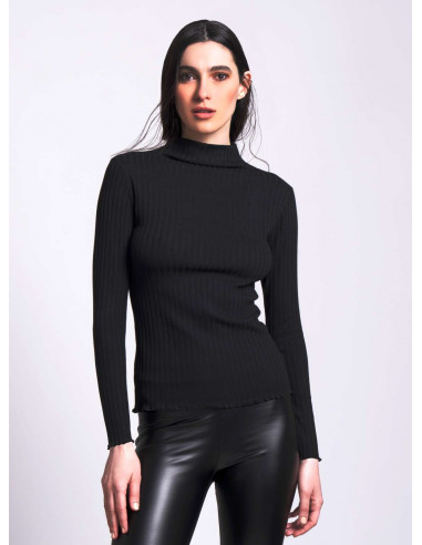 Maglia donna sottogiacca a lupetto in viscosa a coste Bluoltremare SG2202