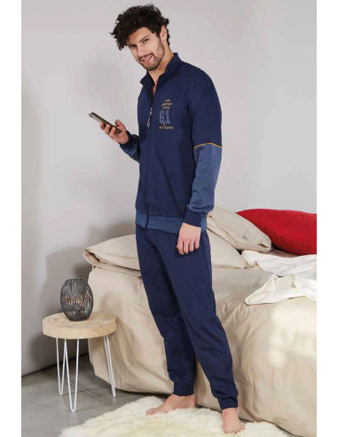 Men's brushed fleece homewear pajamas with zip Navigare 141368