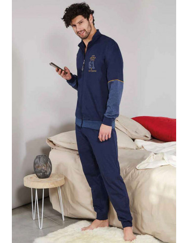 Tuta homewear uomo in cotone felpato con zip Navigare 141368