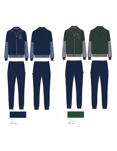 Tuta homewear uomo in cotone felpato con zip Navigare 141368