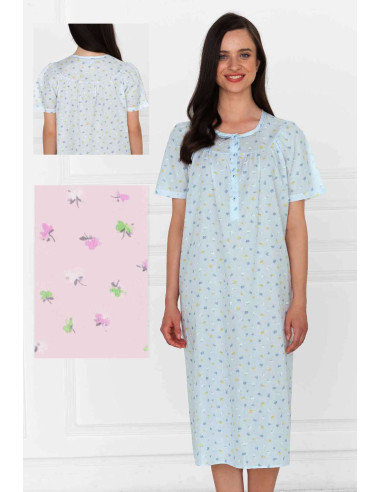 Woman half sleeves nightdress in cotton tissue Linclalor 30825