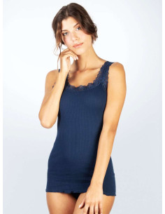 Canottiera donna in cotone plissè spalla pizzo Basic Cotton 602 2