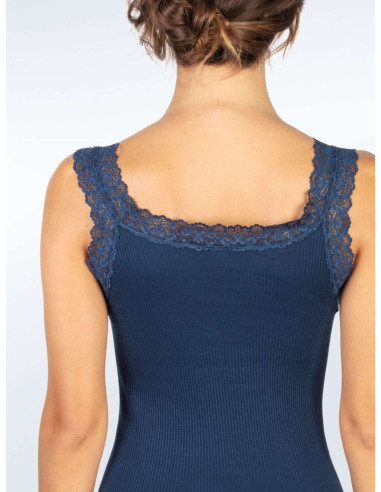 Canottiera donna in cotone plissè spalla pizzo Basic Cotton 602 Canottiera donna in cotone plissè spalla pizzo Basic Cotton 602