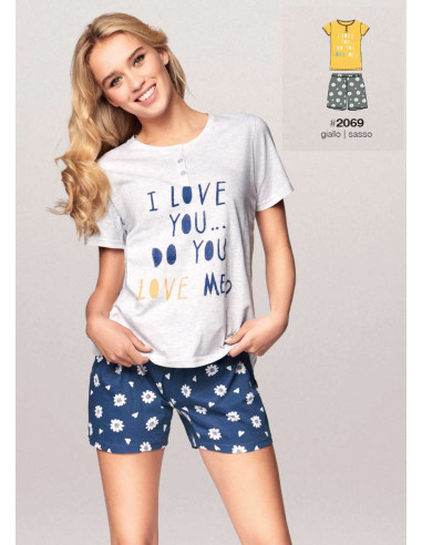 Women's short cotton jersey pajamas Infiore Sunflower SNL1218