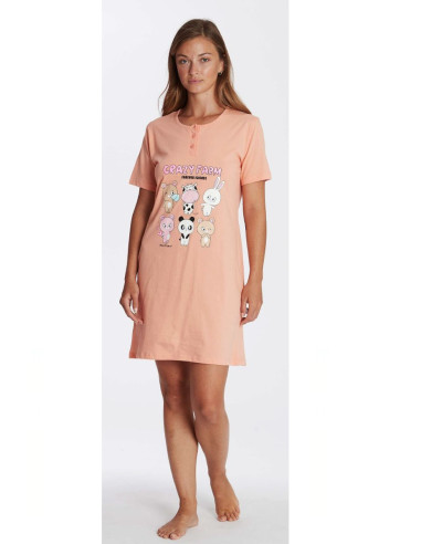 Women's half sleeves cotton jersey nightdress Crazy Farm 15802