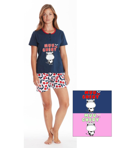 Women's short cotton jersey pajamas Crazy Farm 15822