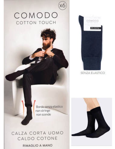 Gruppo 6 calzini corti uomo bordo comfort in caldo cotone Pezzini UCZ-COMODO