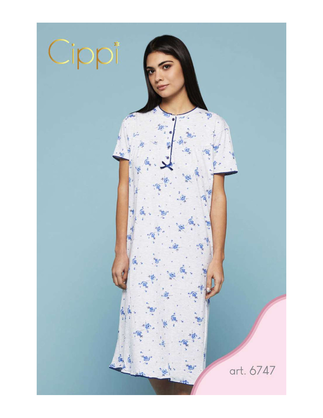Camicia da notte donna a manica corta in jersey di cotone Cippi 6747