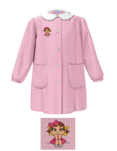 Grembiule asilo bambina Siggi Happy School 33GR3878 Quadri Bianco/Rosa