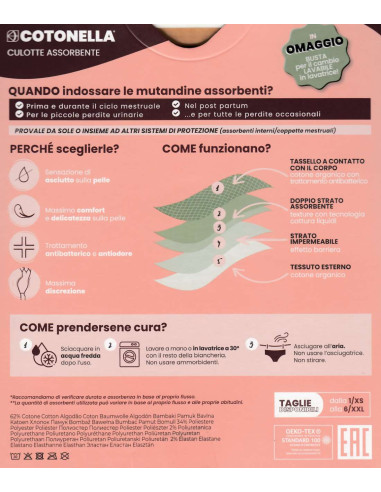 Culotte assorbente LAVABILE in cotone elasticizzato Cotonella ADB63