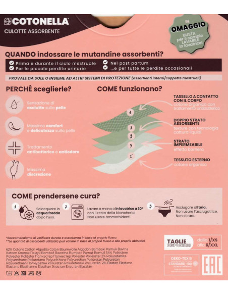 Culotte assorbente LAVABILE in cotone elasticizzato Cotonella ADB63