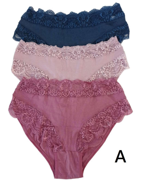 Gruppo 3 slip in cotone modal e pizzo Jadea 742