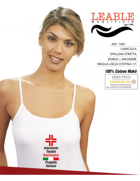 Canottiera in cotone spalla stretta con pizzo Leable 1405 Canottiera in cotone spalla stretta con pizzo Leable 1405