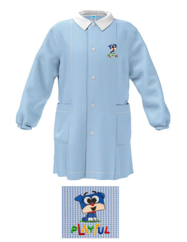 Boy kindergarten apron Siggi Happy School 33GR3895 Squares White/Sky blue
