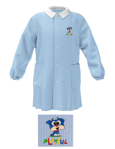 Grembiule asilo bambino Siggi Happy School 33GR3895 Quadri Bianco/Azzurro