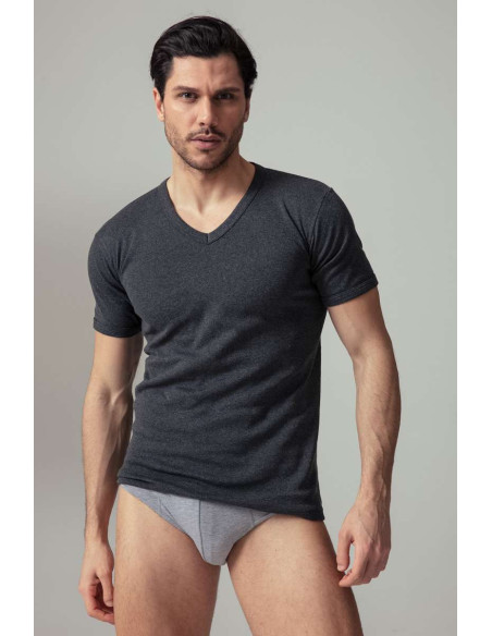 Gruppo 4 maglie in cotone felpato a V Oltremare 725