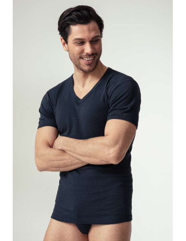 Gruppo 4 maglie in cotone felpato a V Oltremare 725