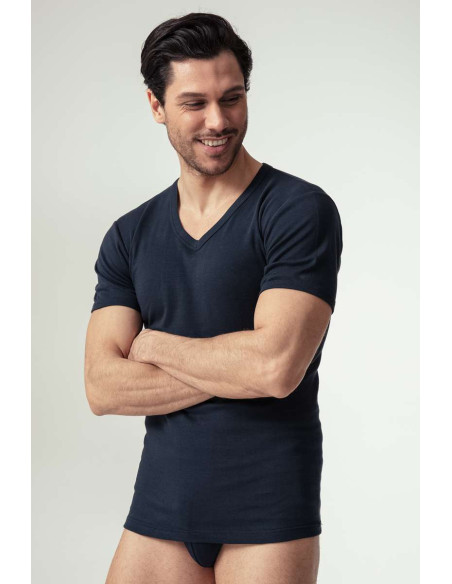 Group 4 warm cotton V neck t-shirt Oltremare 725 Group 4 warm cotton V neck t-shirt Oltremare 725