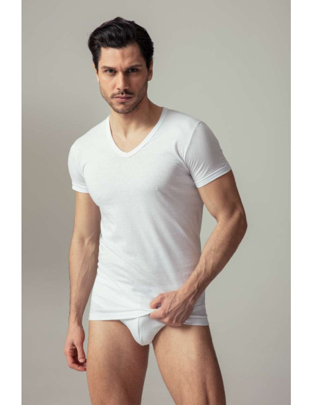 Group 4 V neck cotton jersey t-shirt Oltremare 514