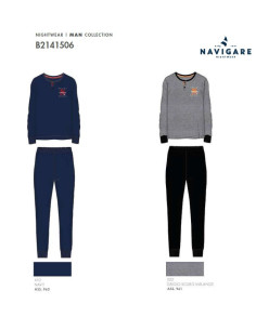 Men's warm cotton jersey pajamas Navigare 141506 2