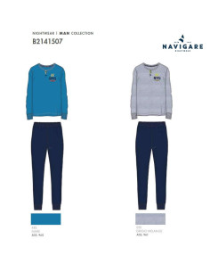 Men's warm cotton jersey pajamas Navigare 141507 2