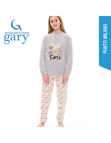 Pigiama lungo da ragazza in cotone lanato Gary S40042