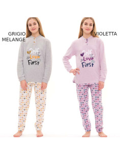 Pigiama lungo da ragazza in cotone lanato Gary S40042 2
