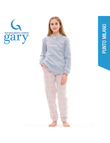 Pigiama lungo da ragazza in cotone lanato Gary S40043