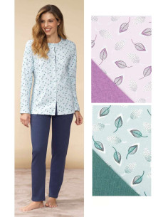Pigiama donna aperto in jersey di cotone caldo Linclalor 92914