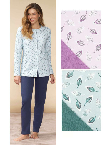 Pigiama donna aperto in jersey di cotone caldo Linclalor 92914