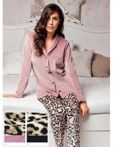 Women's chenille opened pajamas Lormar Leopardo LPD1556