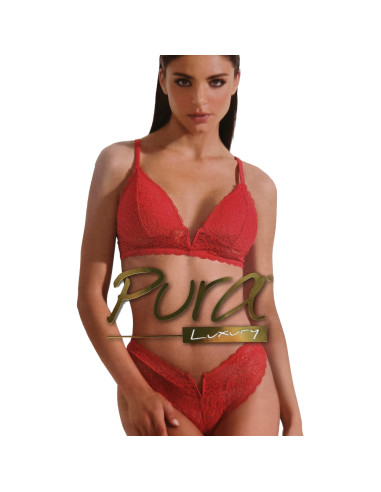 Woman red lucky set with lace padded balconette bra and brazilian briefs Pura P0781