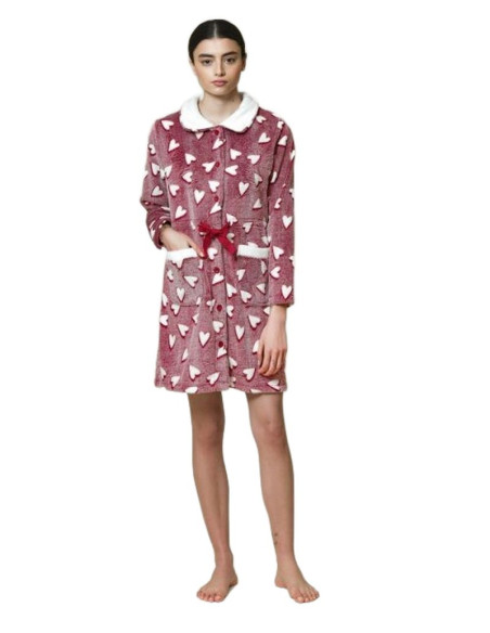 Women's coral pile dressing gown with buttons Pigiamiamoci 2241V Women's coral pile dressing gown with buttons Pigiamiamoci 2241V